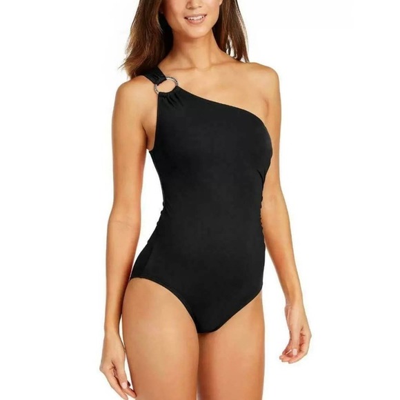 Michael Kors Women's One-Shoulder Blouson One-Piece Swimsuit - Picture 1 of 8
